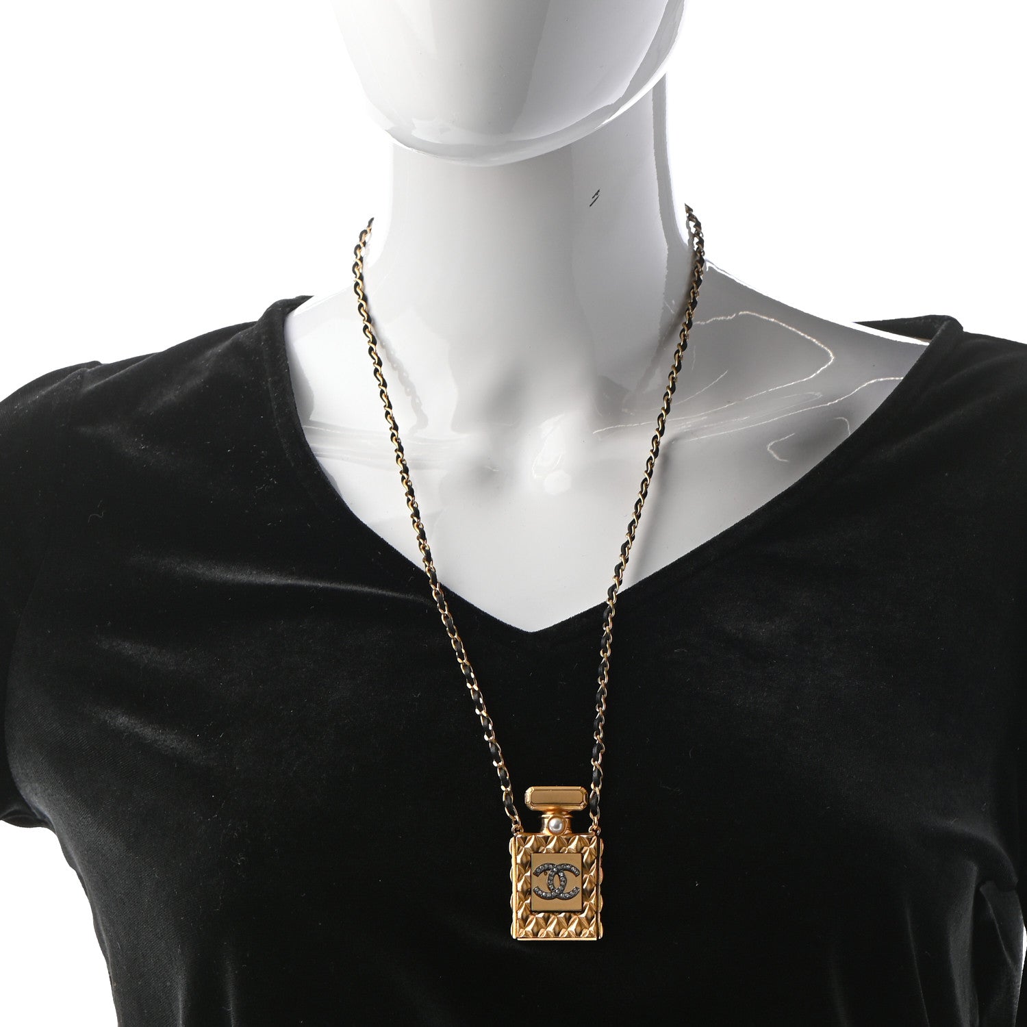 Chanel Crystal Pearl Perfume Bottle CC Necklace Gold 2 of 5