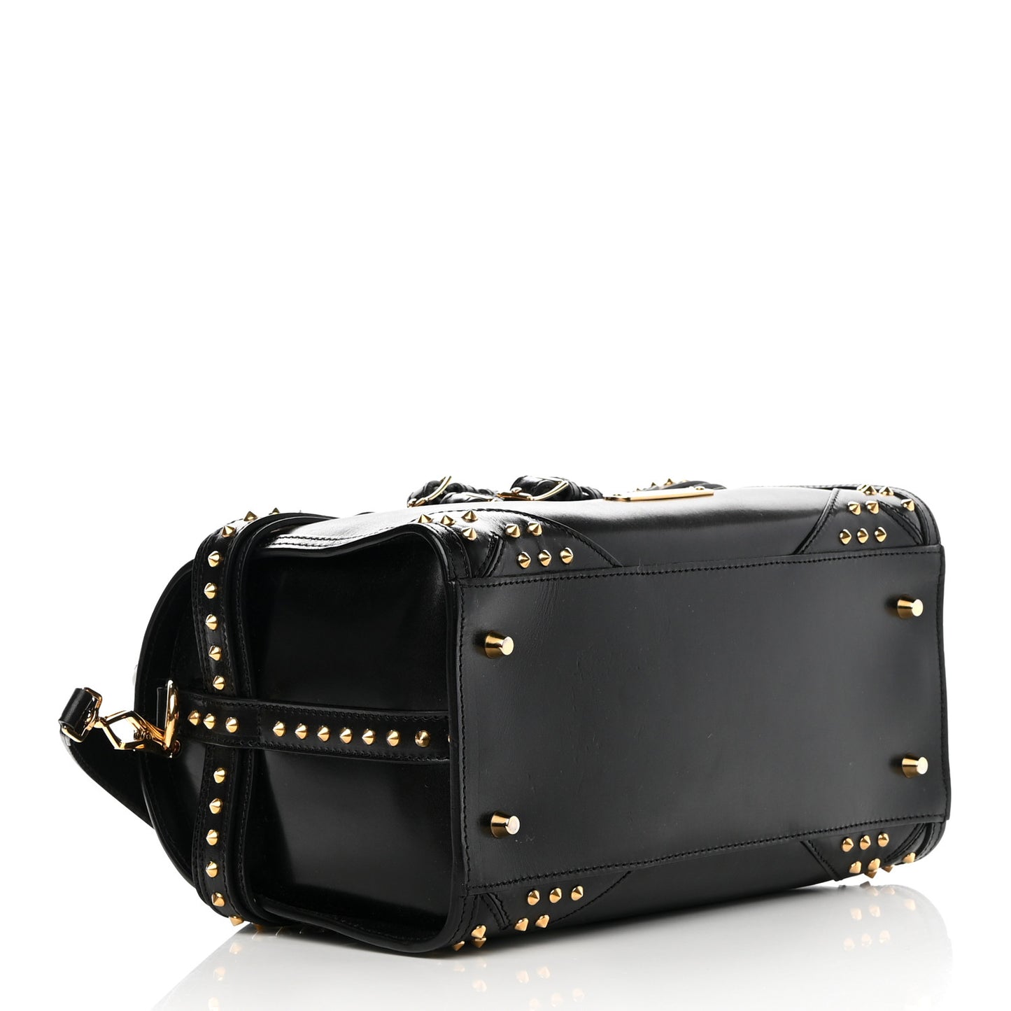 Polished Bridle Calfskin Studded Bag Black