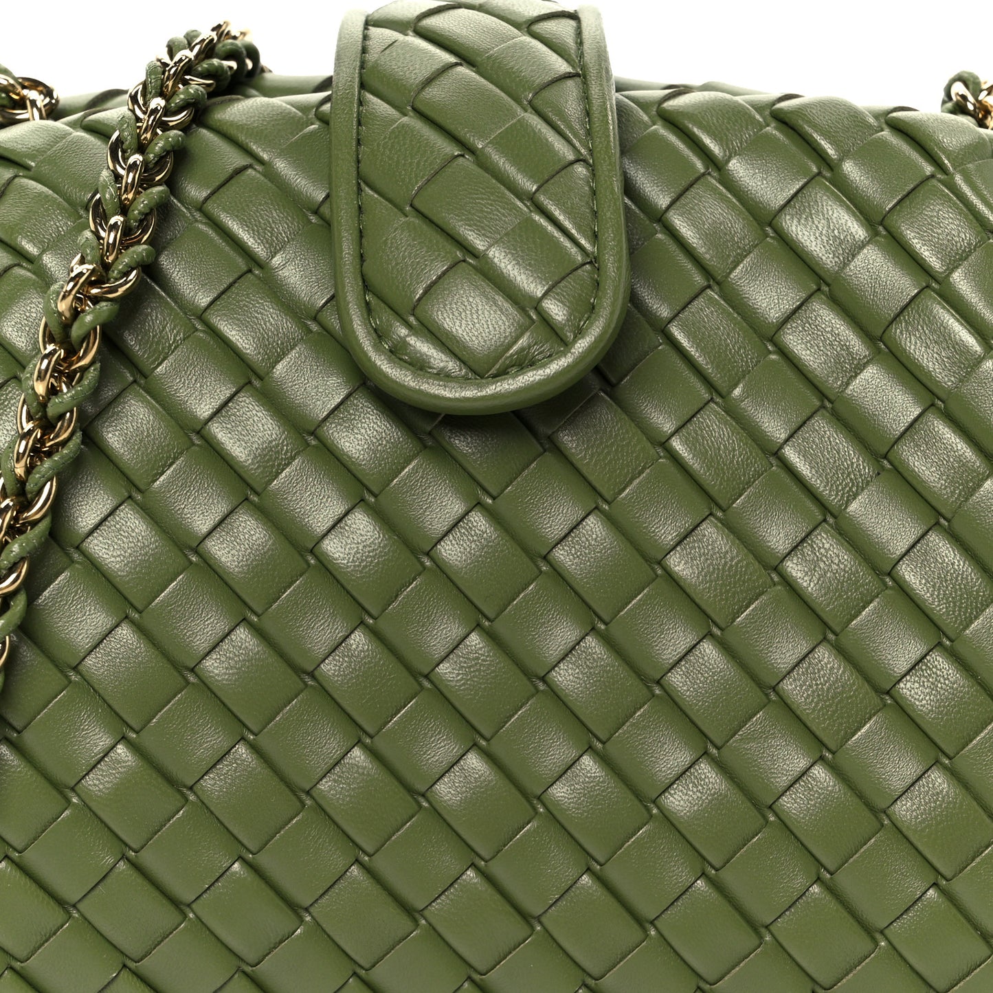 Nappa Intrecciato Small The Lauren 1980 Clutch With Chain Matcha