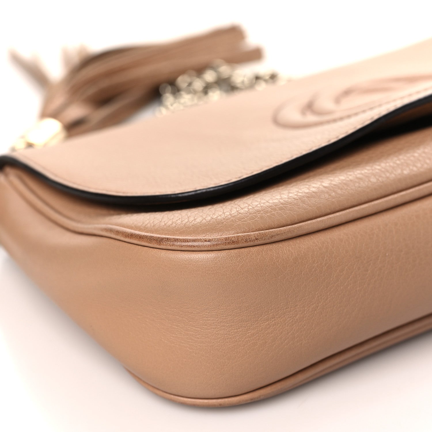 Gucci Pebbled Calfskin Medium Soho Flap Crossbody Camelia 8 of 10