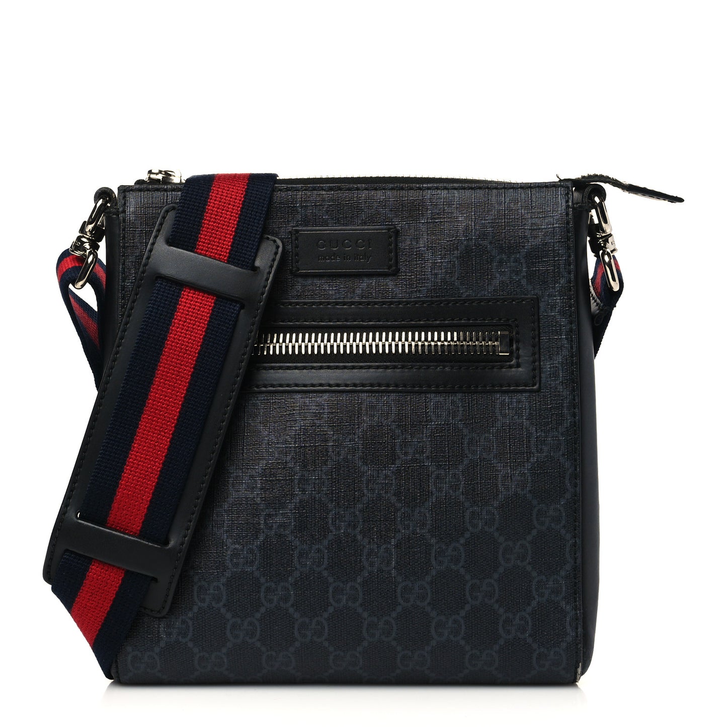 GG Supreme Monogram Web Small Flat Messenger Bag Black Grey