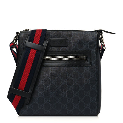 Gucci GG Supreme Monogram Web Small Flat Messenger Bag Black Grey 1 of 8