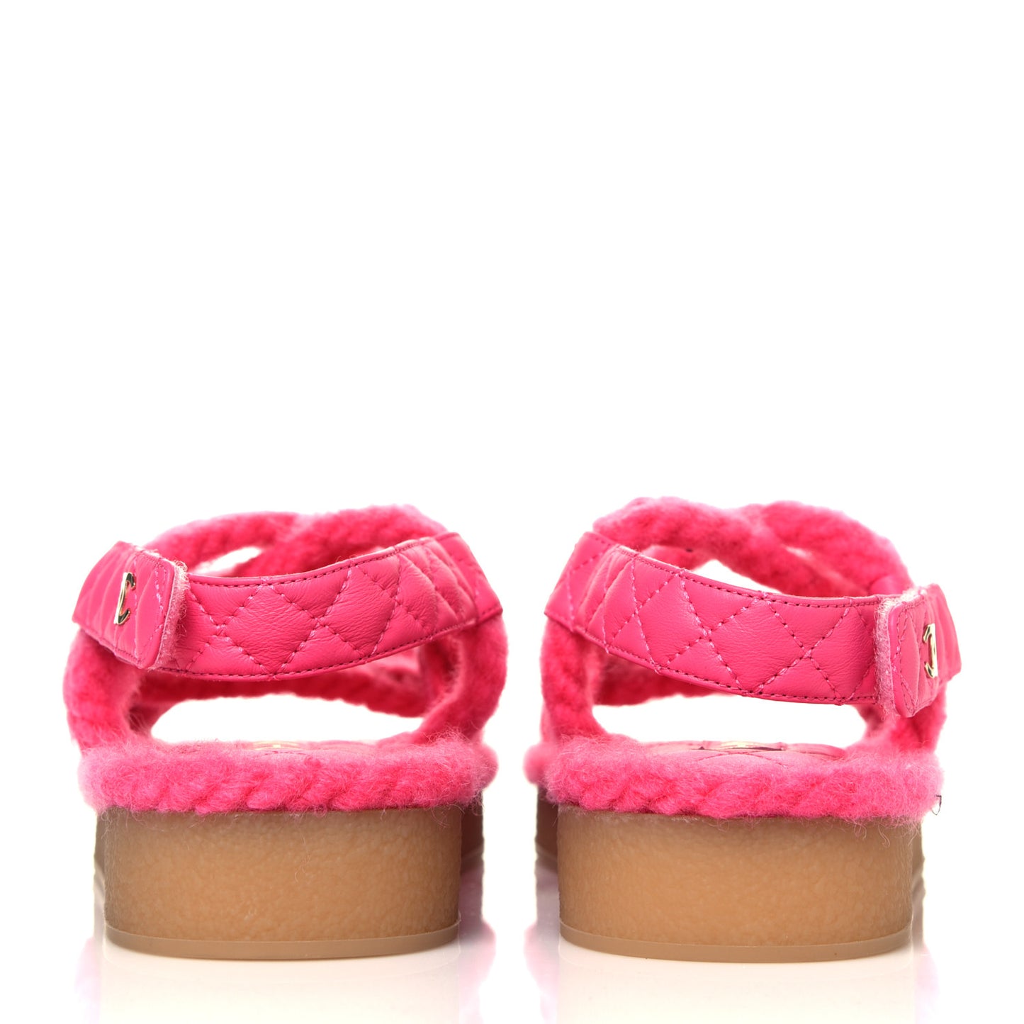 Cord Lambskin Quilted Logo Sandals 39 Pink