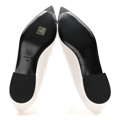 Chanel Shiny Lambskin Grosgrain Pearl Mary Janes Flats 38 White Black 6 of 9
