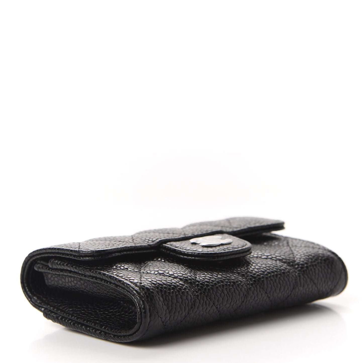 Caviar Quilted Flap Card Holder Wallet Black
