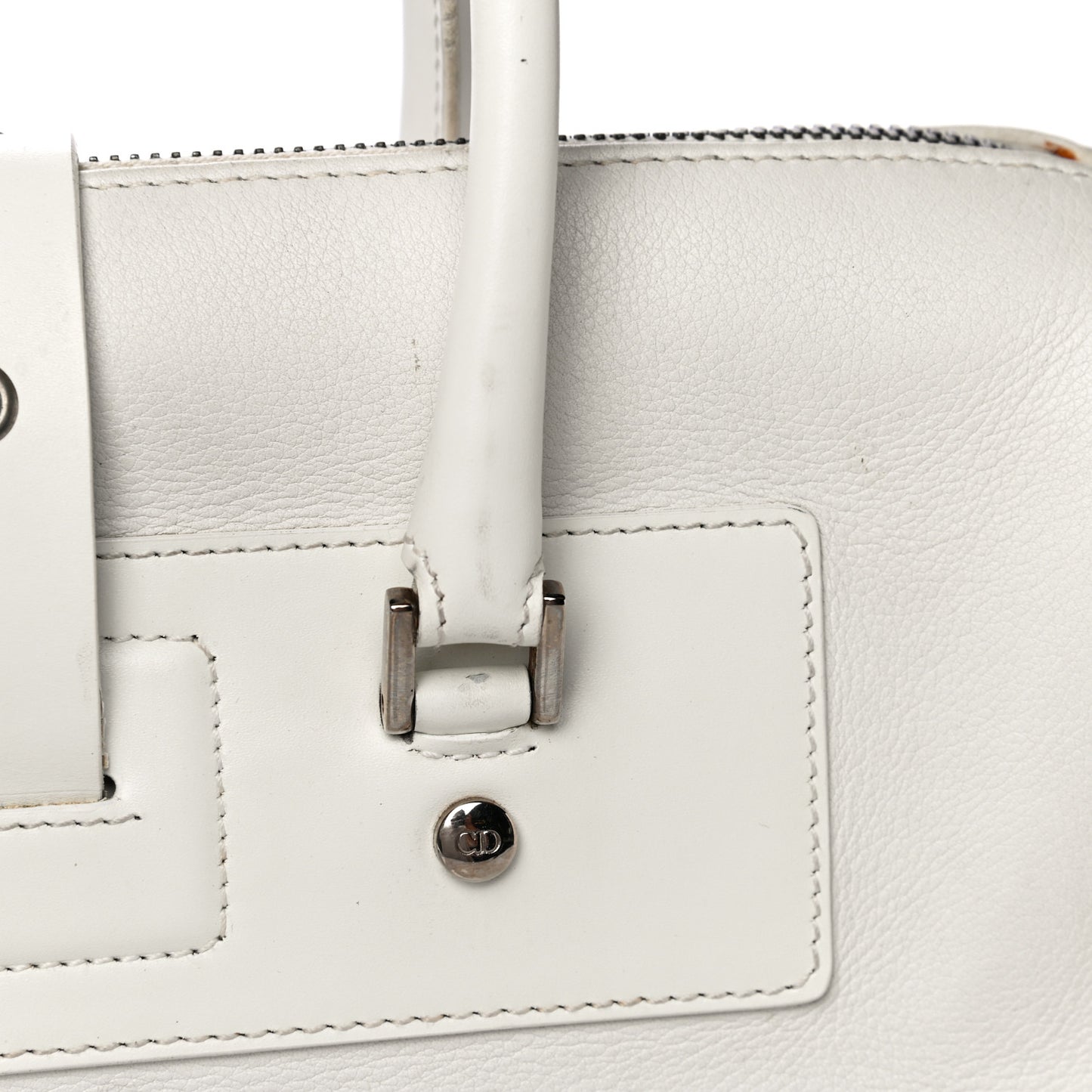 Grained Calfskin Street Chic Top Handle Bag White