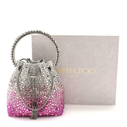 Jimmy Choo Satin Hotfix Crystal Embellished Bon Bon Bucket Bag Candy Pink Silver 10 of 10