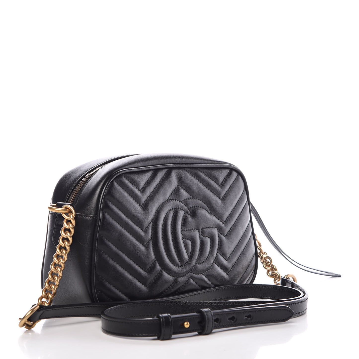 Calfskin Matelasse Small GG Marmont Chain Shoulder Bag Black