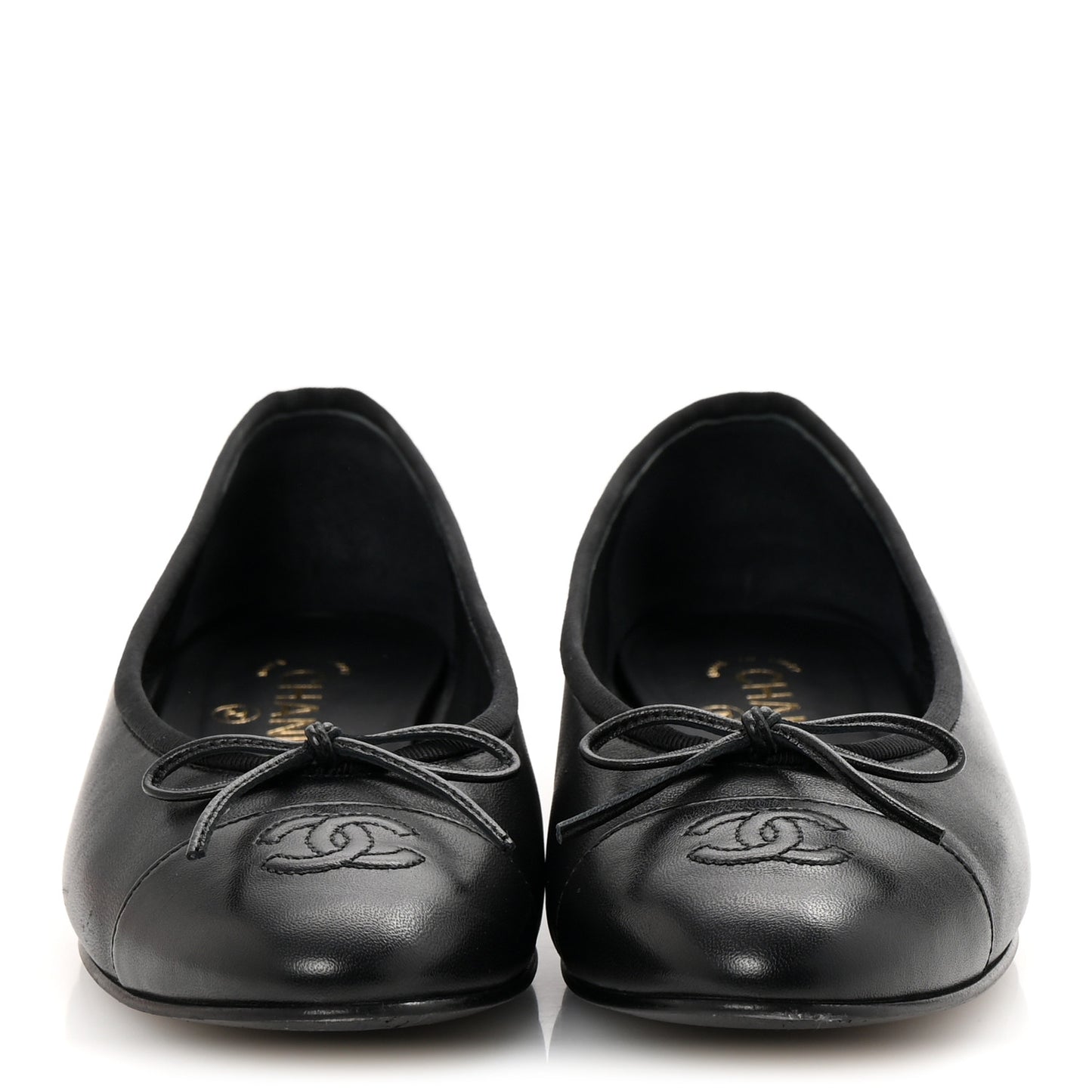 Lambskin Cap Toe Ballerina Flats 37.5 Black