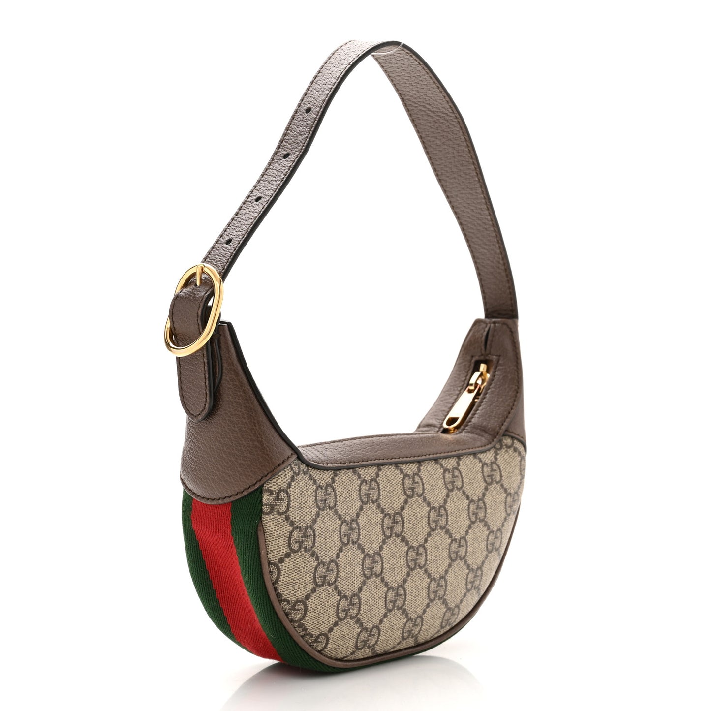 GG Supreme Monogram Textured Calfskin Web Mini Ophidia Half Moon Hobo Beige Ebony New Acero