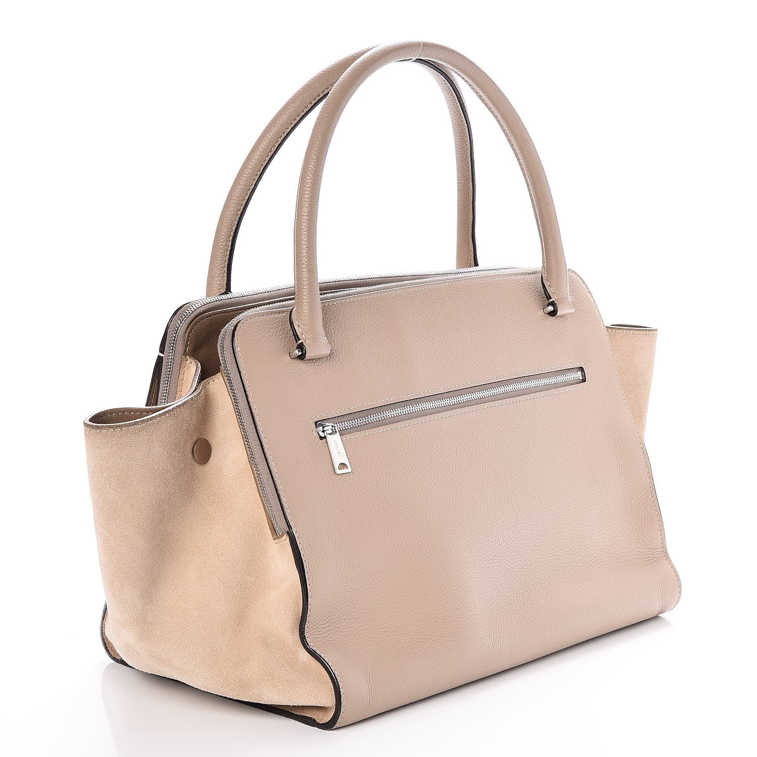 Celine Drummed Calfskin Suede Double Zip Trapeze Sand 3 of 6