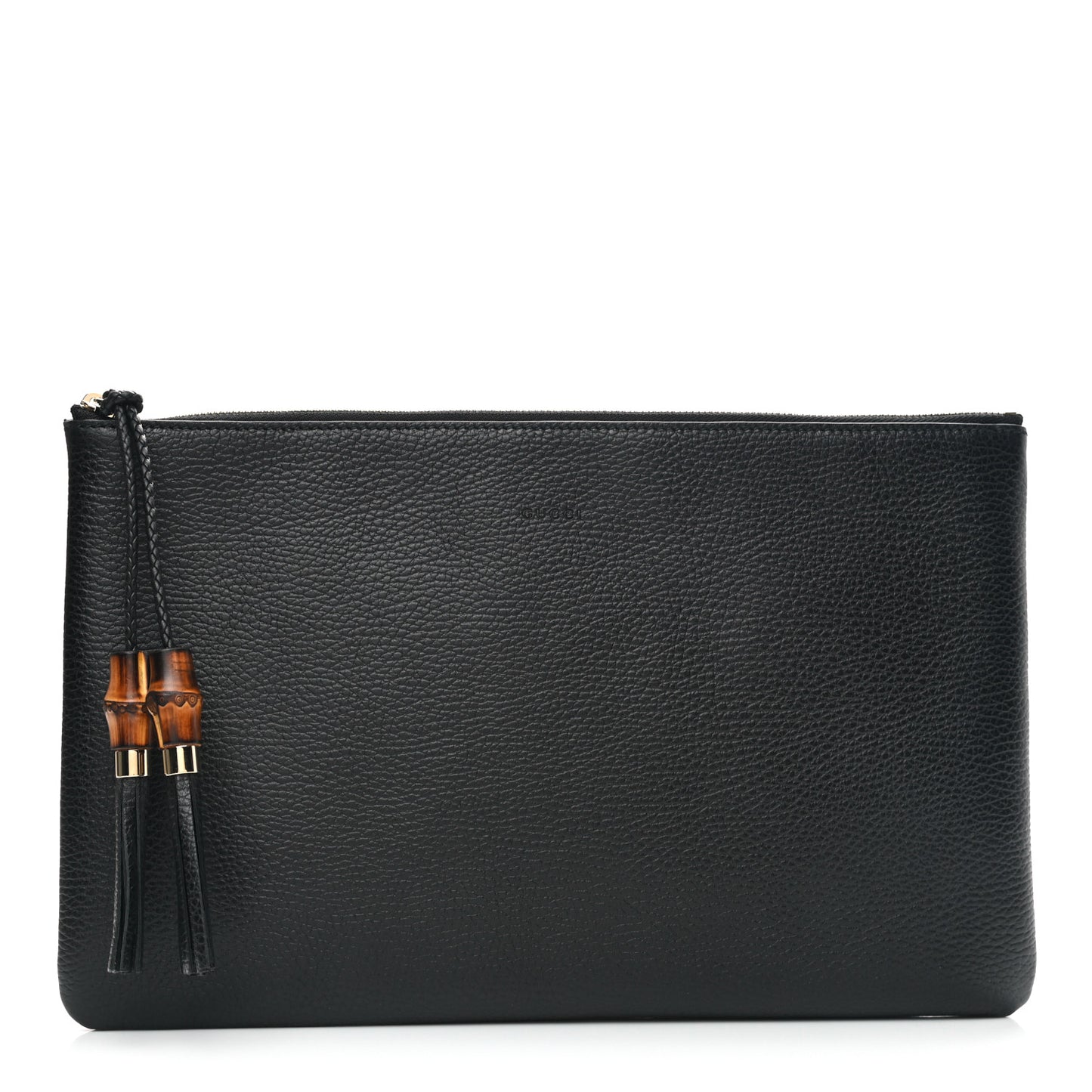 Pebbled Calfskin Large Bamboo Clutch Black