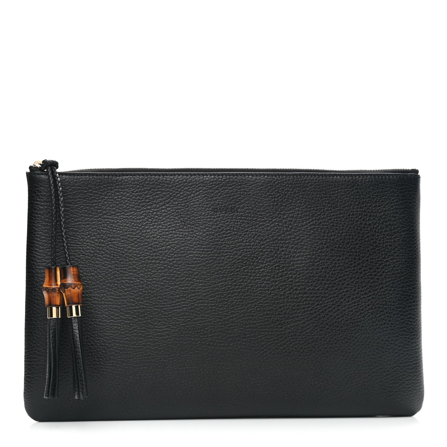 Gucci Pebbled Calfskin Large Bamboo Clutch Black 1 of 7