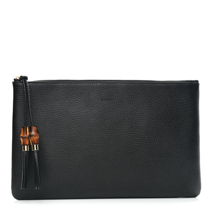 Gucci Pebbled Calfskin Large Bamboo Clutch Black 1 of 7