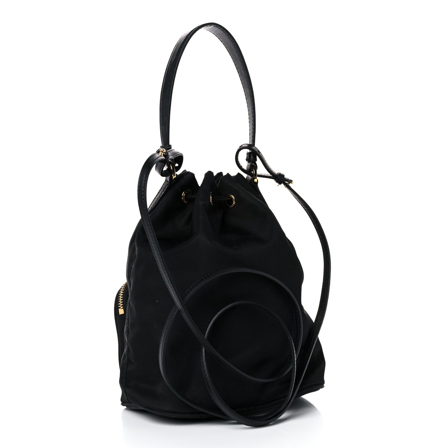 Saffiano Tessuto Nylon Mini Bucket Crossbody Bag Black