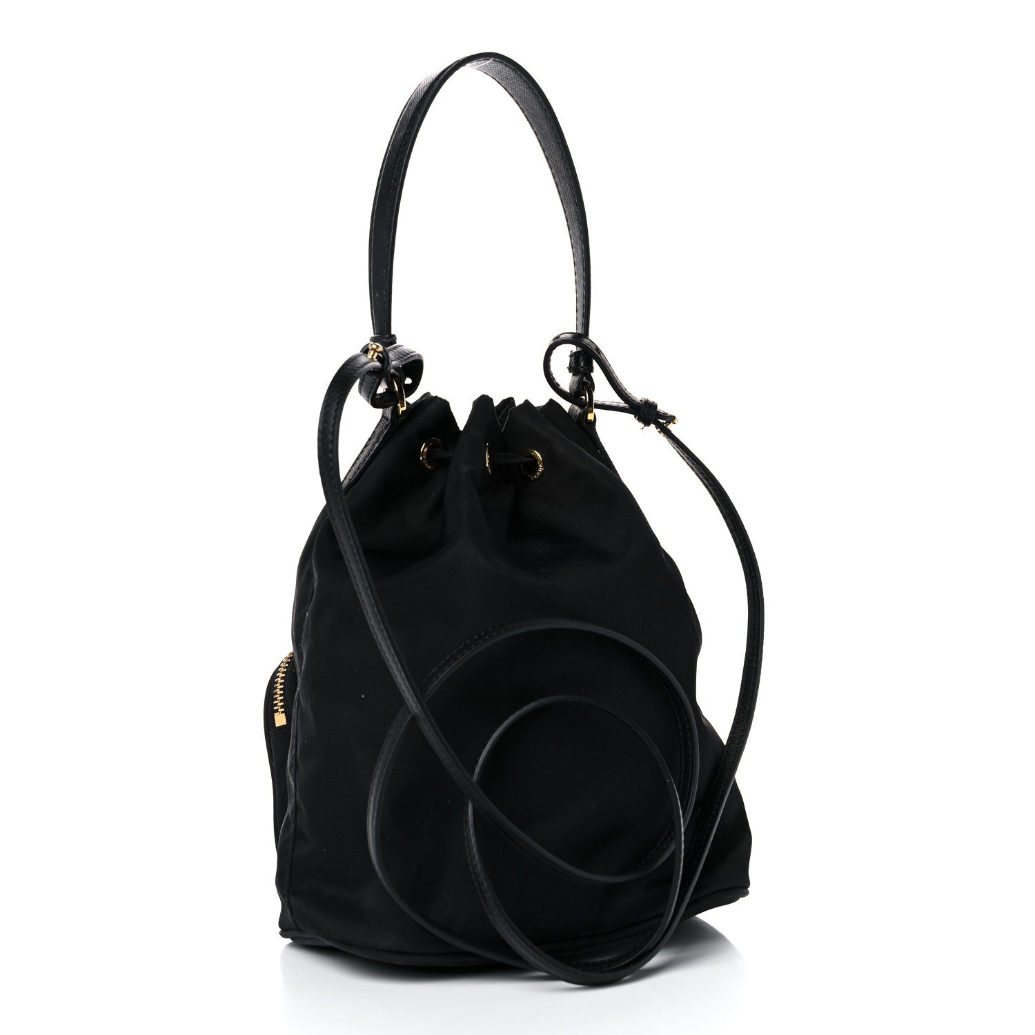 Prada Saffiano Tessuto Nylon Mini Bucket Crossbody Bag Black 3 of 17