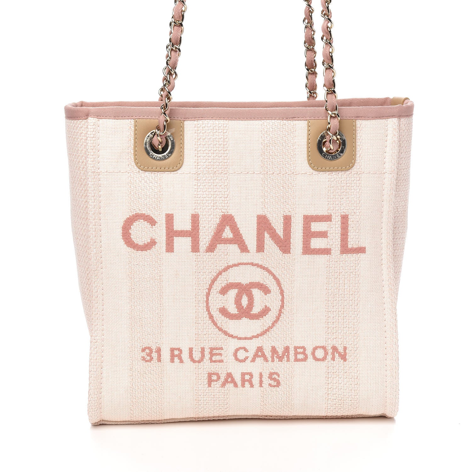 Chanel Mixed Fibers Calfskin Striped Mini Deauville Tote Pink 9 of 10