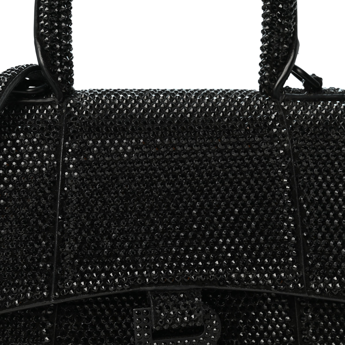 Strass Suede Hourglass Top Handle Bag XS Black Jet