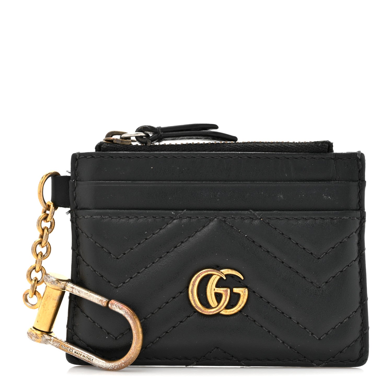 Gucci Calfskin Matelasse Chevron GG Marmont Key Case Card Holder Black 1 of 11