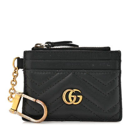 Gucci Calfskin Matelasse Chevron GG Marmont Key Case Card Holder Black 1 of 11