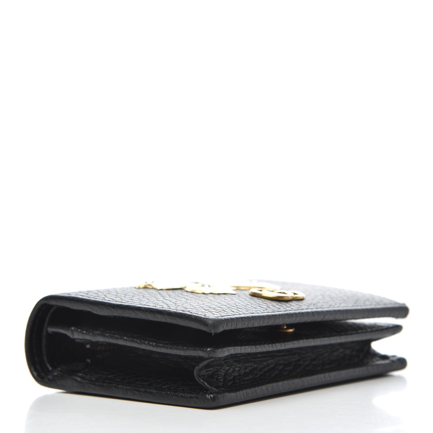 Pebbled Calfskin Butterfly Card Case Black