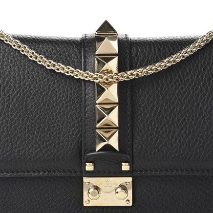Valentino Garavani Pebbled Calfskin Medium Glam Lock Rockstud Flap Black 9 of 9