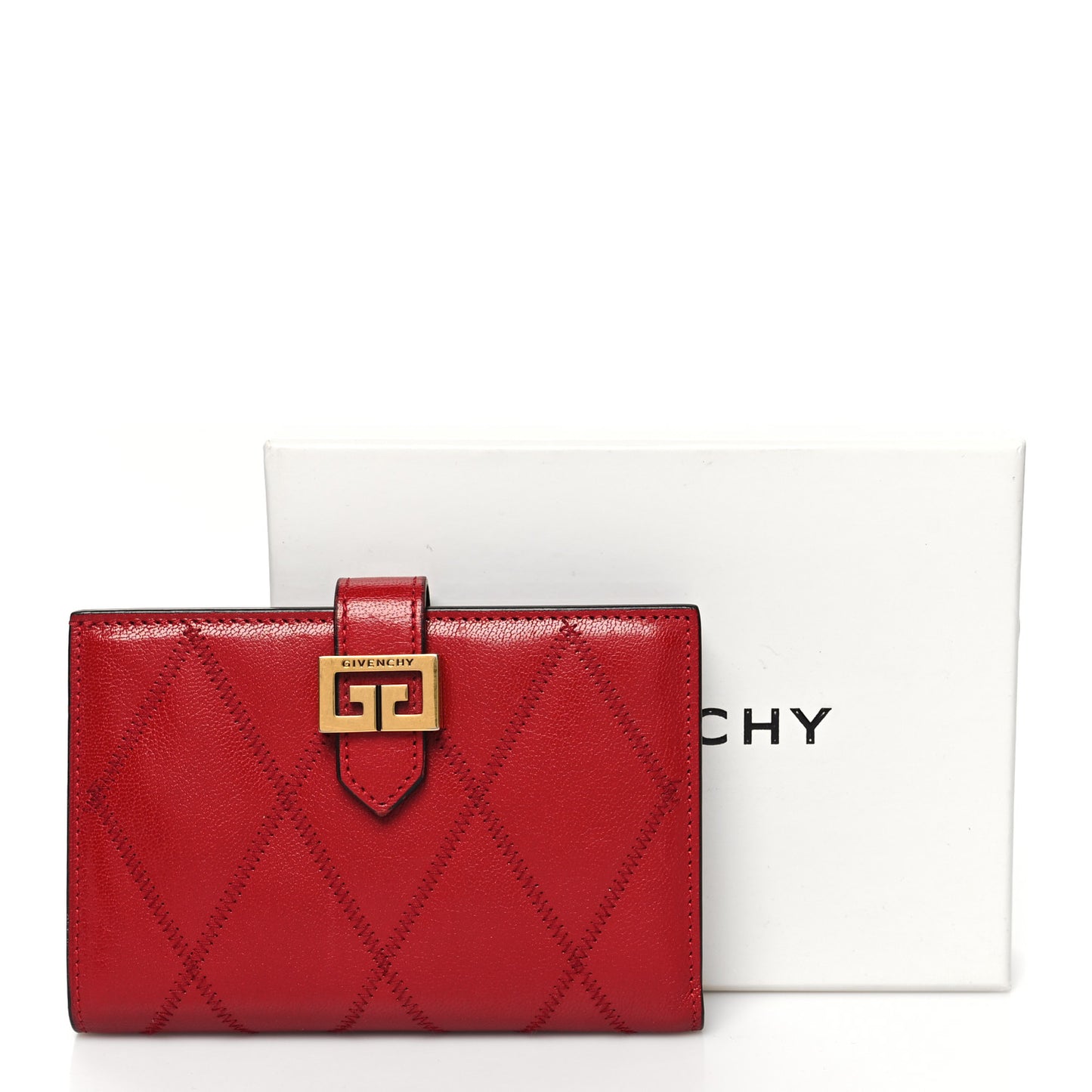 Goatskin Diamond Quilted GV3 Medium Wallet Vermillion
