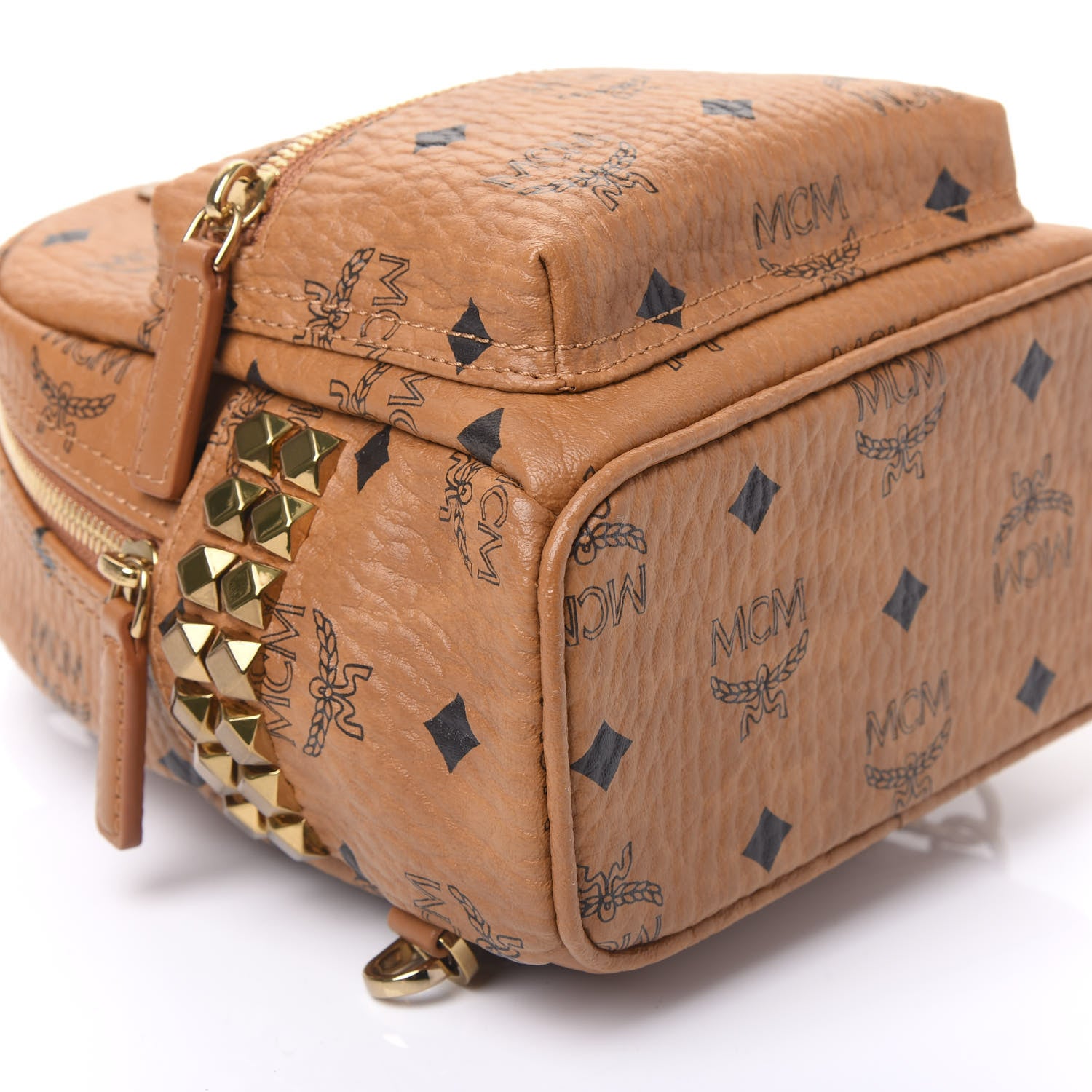 MCM Visetos Side Stud X-Mini Stark Bebe Boo Backpack Cognac 5 of 8