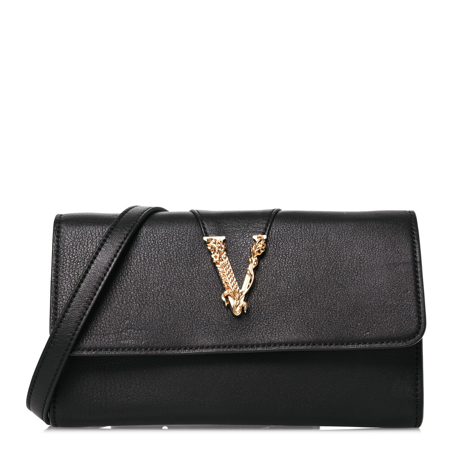 Grained Calfskin Virtus Wallet On Strap Black