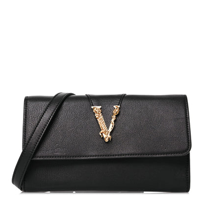 Versace Grained Calfskin Virtus Wallet On Strap Black 1 of 15