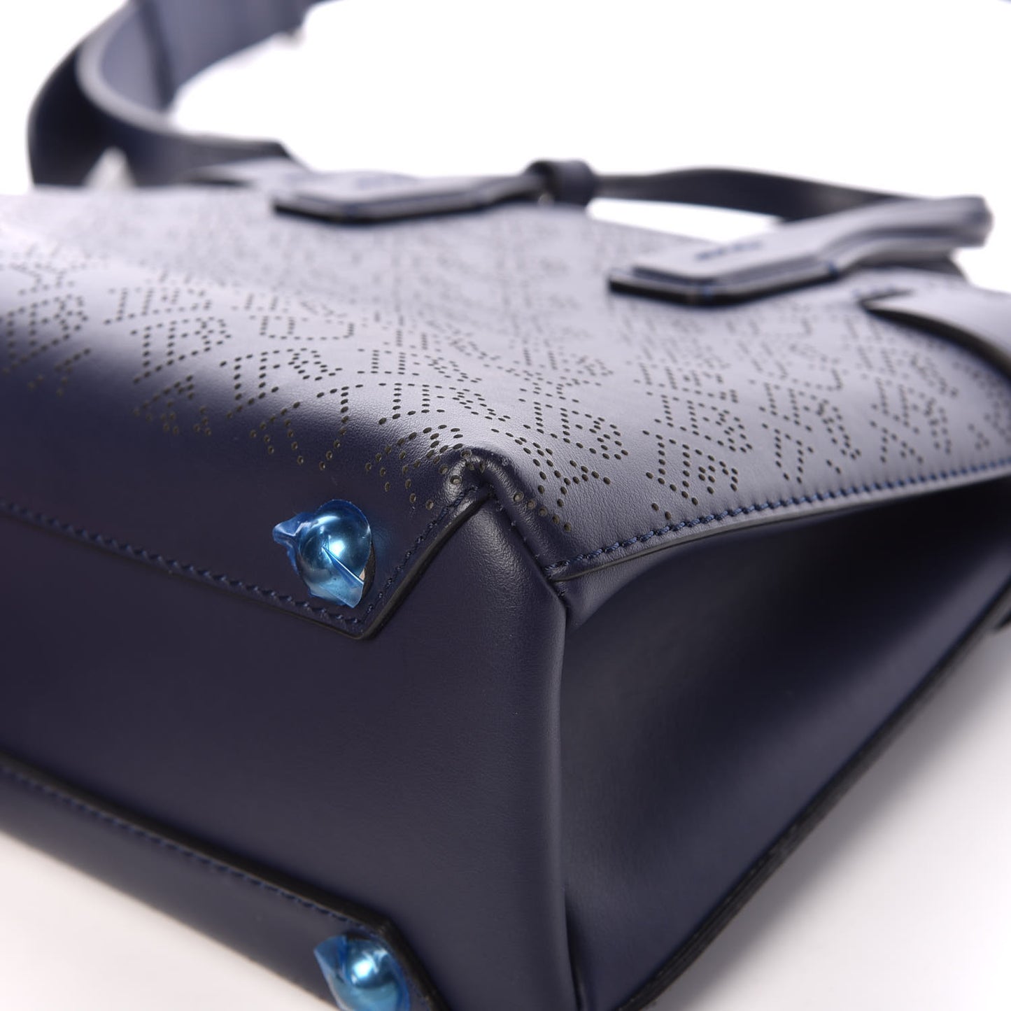 Derby Calfskin Perforated Small Banner Tote Regency Blue