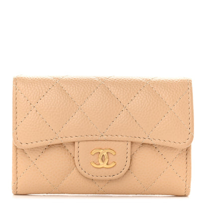 Chanel Caviar Quilted Flap Card Holder Wallet Beige 1 of 9
