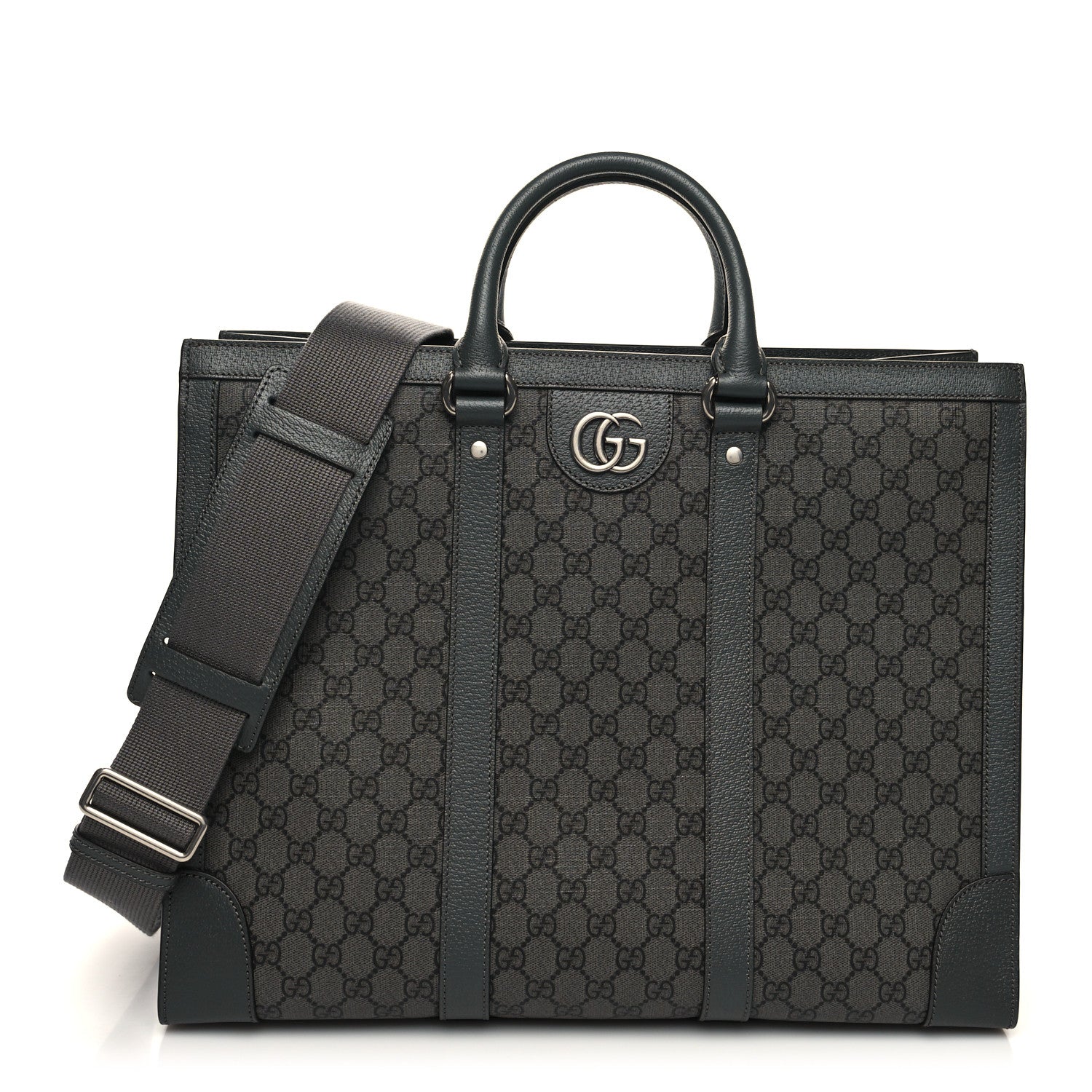 Gucci GG Supreme Monogram Textured Dollar Calfskin Large Ophidia Tote Bag Grey Black Graphite Grey 1 of 10