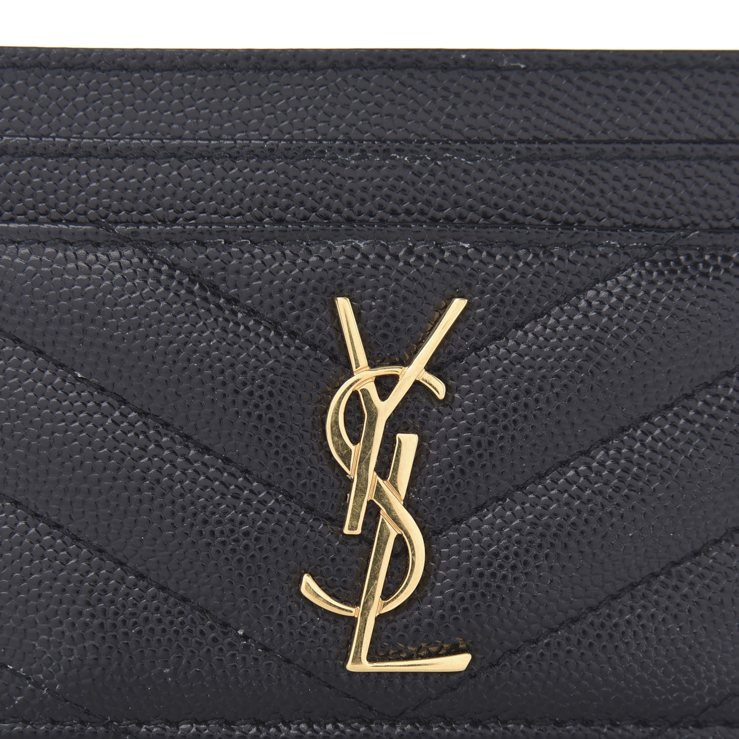 Saint Laurent Grain De Poudre Matelasse Chevron Monogram Credit Card Case Black 8 of 8