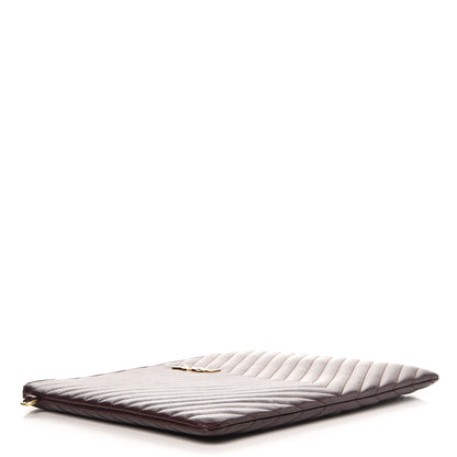 Saint Laurent Calfskin Matelasse Chevron Monogram Document Holder Amaranto 4 of 10