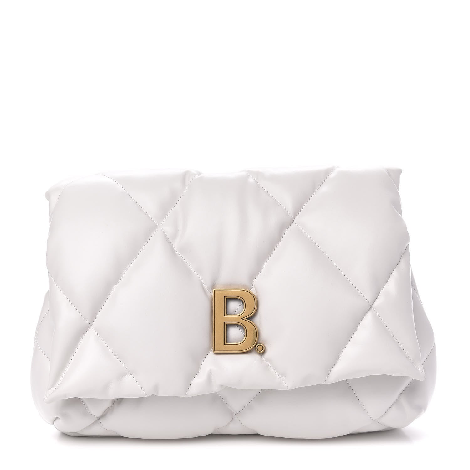 Balenciaga Nappa Calfskin Quilted Touch B Puffy Clutch White 1 of 9