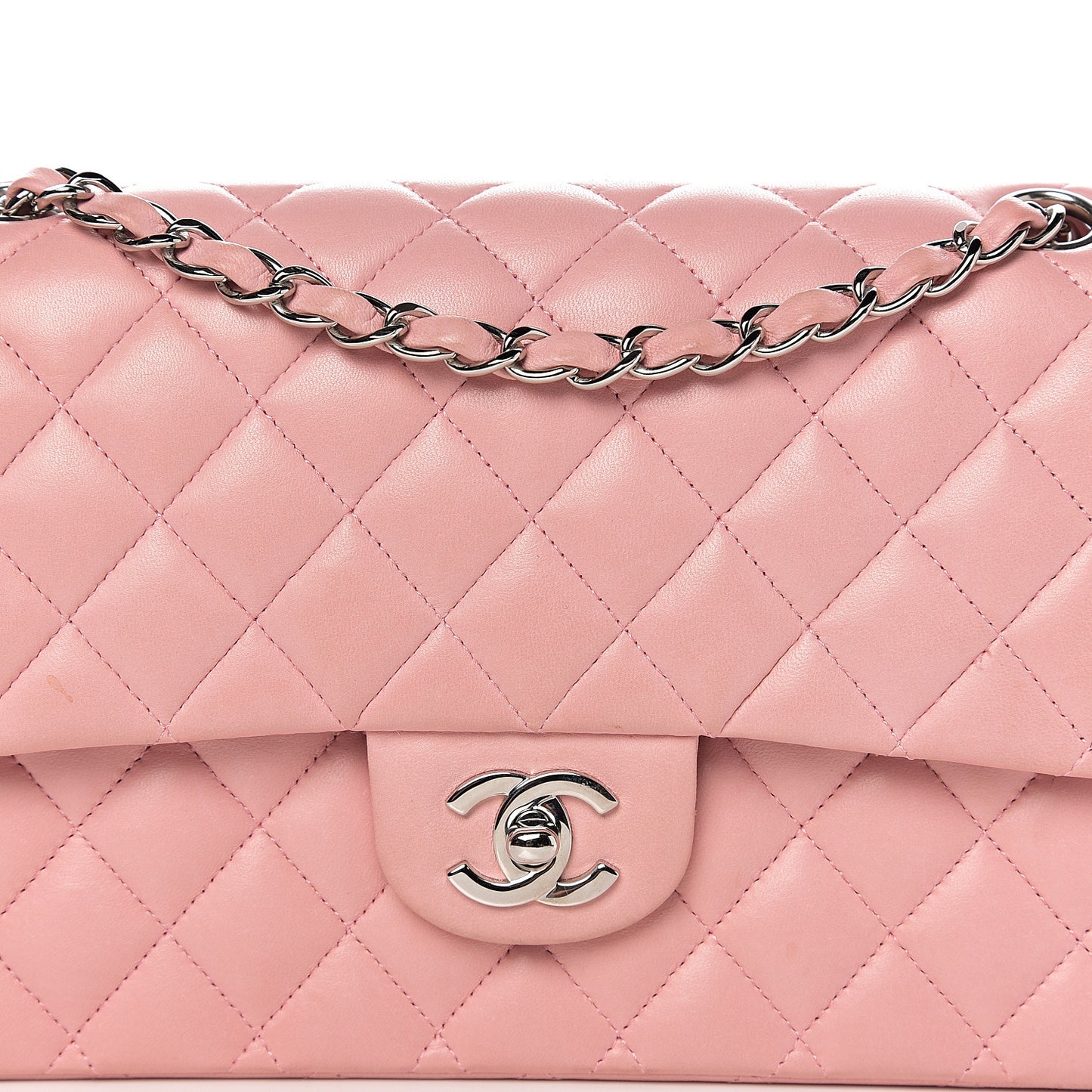 Lambskin Quilted Medium Double Flap Light Pink