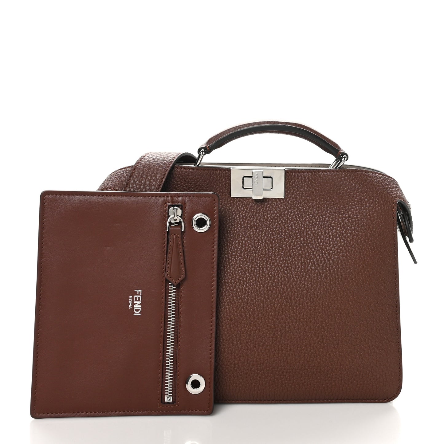Cuoio Romano Vitello Cover Glazed Fabric Bi-Color FF 1974 Mini Peekaboo I SEE U Satchel Ghianda Grezzo