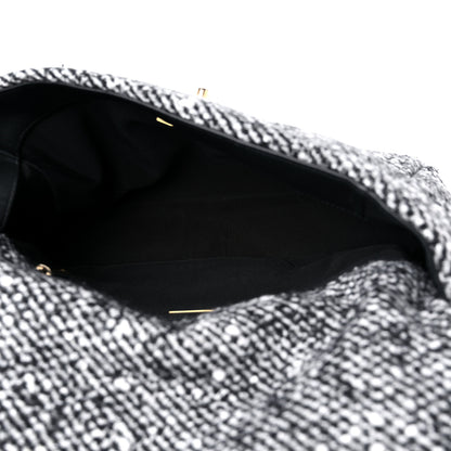 Chanel Tweed Quilted Large Chanel 19 Flap Black White 5 of 9