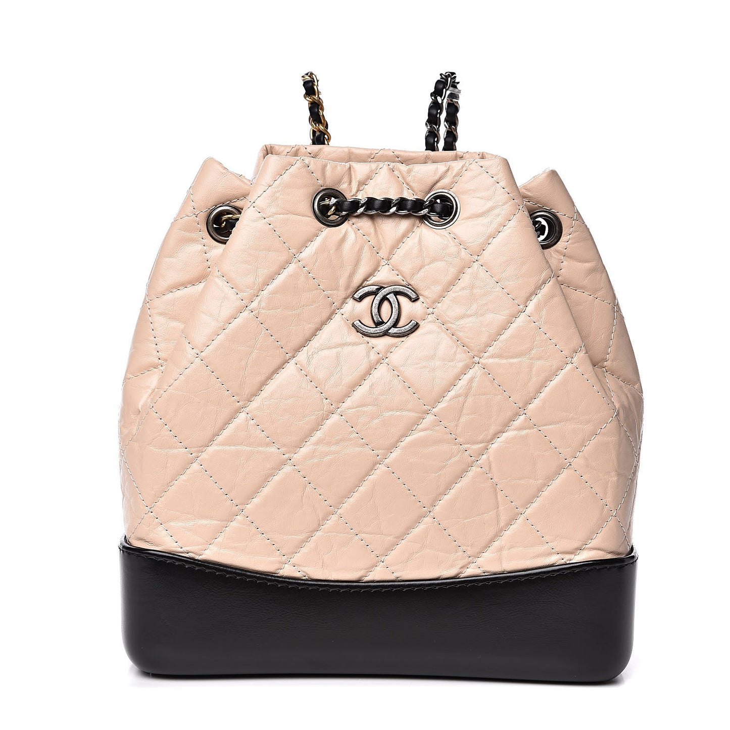 Aged Calfskin Quilted Small Gabrielle Backpack Beige Black