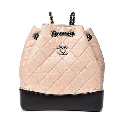Chanel Aged Calfskin Quilted Small Gabrielle Backpack Beige Black 1 of 11