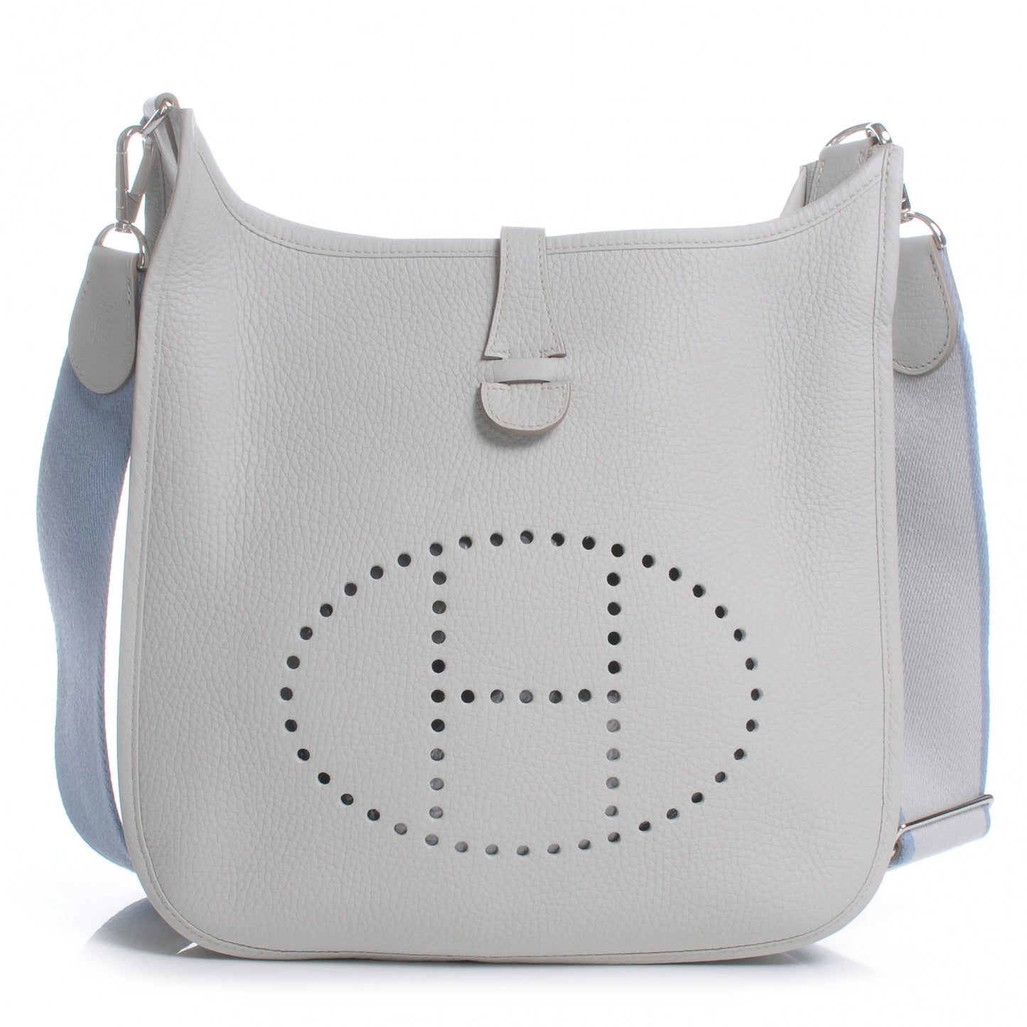 Taurillon Clemence Evelyne III PM Gris Perle w Bleu Lin Strap NEW