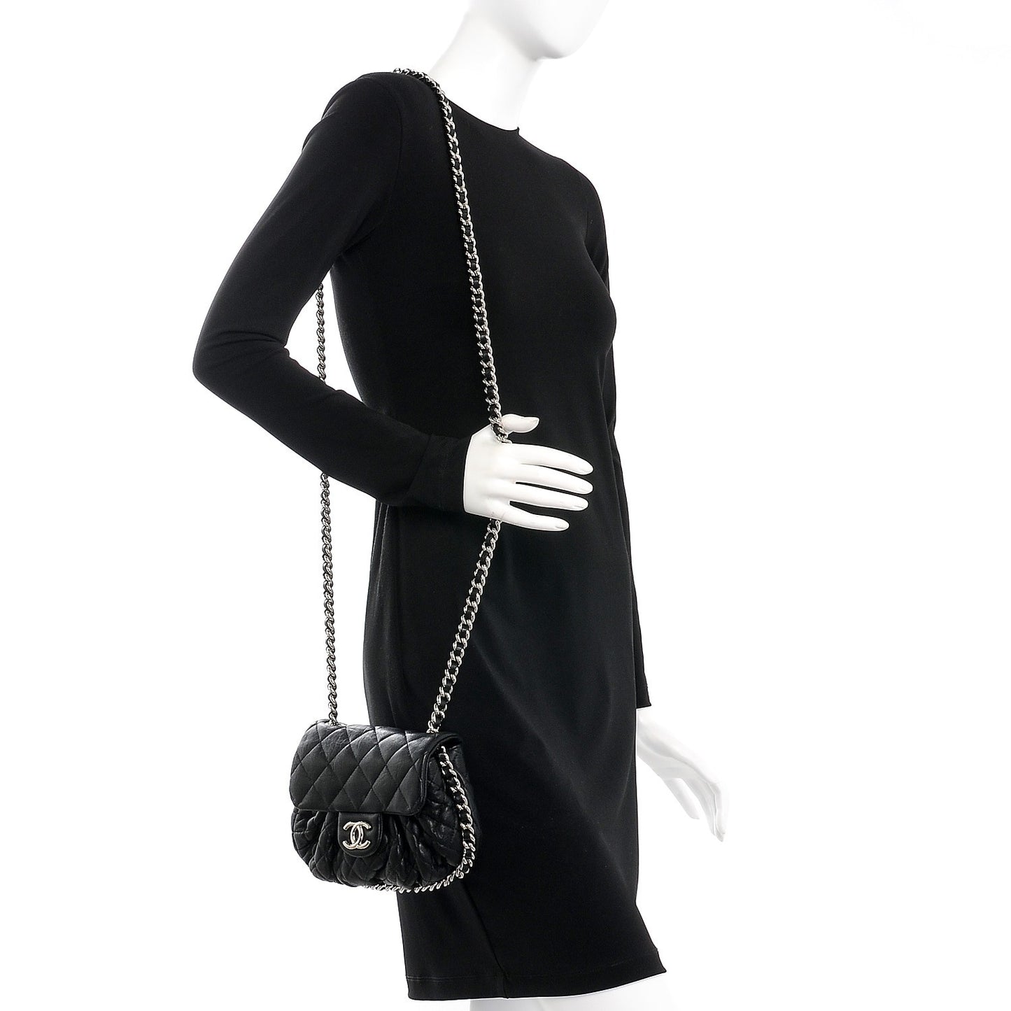 Washed Lambskin Quilted Mini Chain Around Flap Black