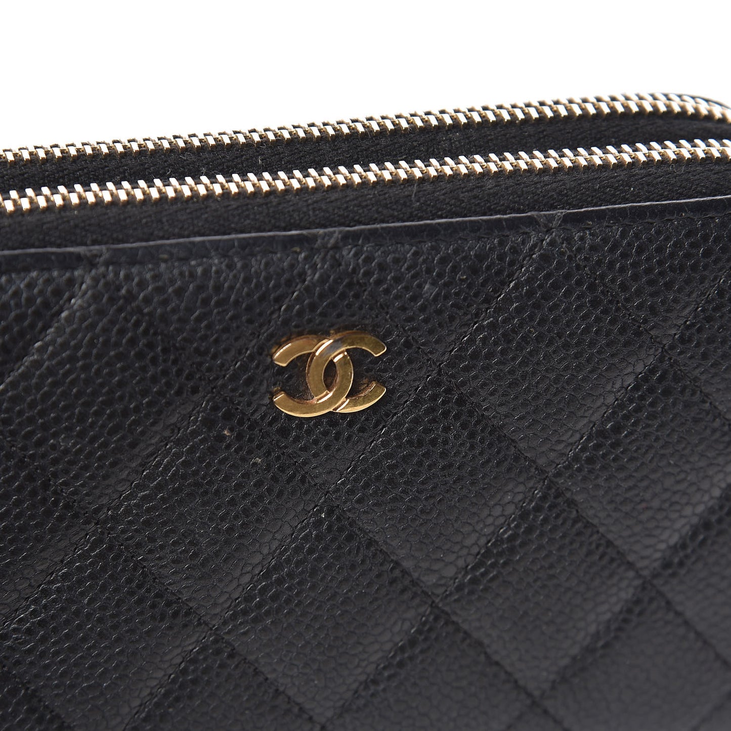 Caviar Quilted Large Gusset Double Zip Around Wallet Black