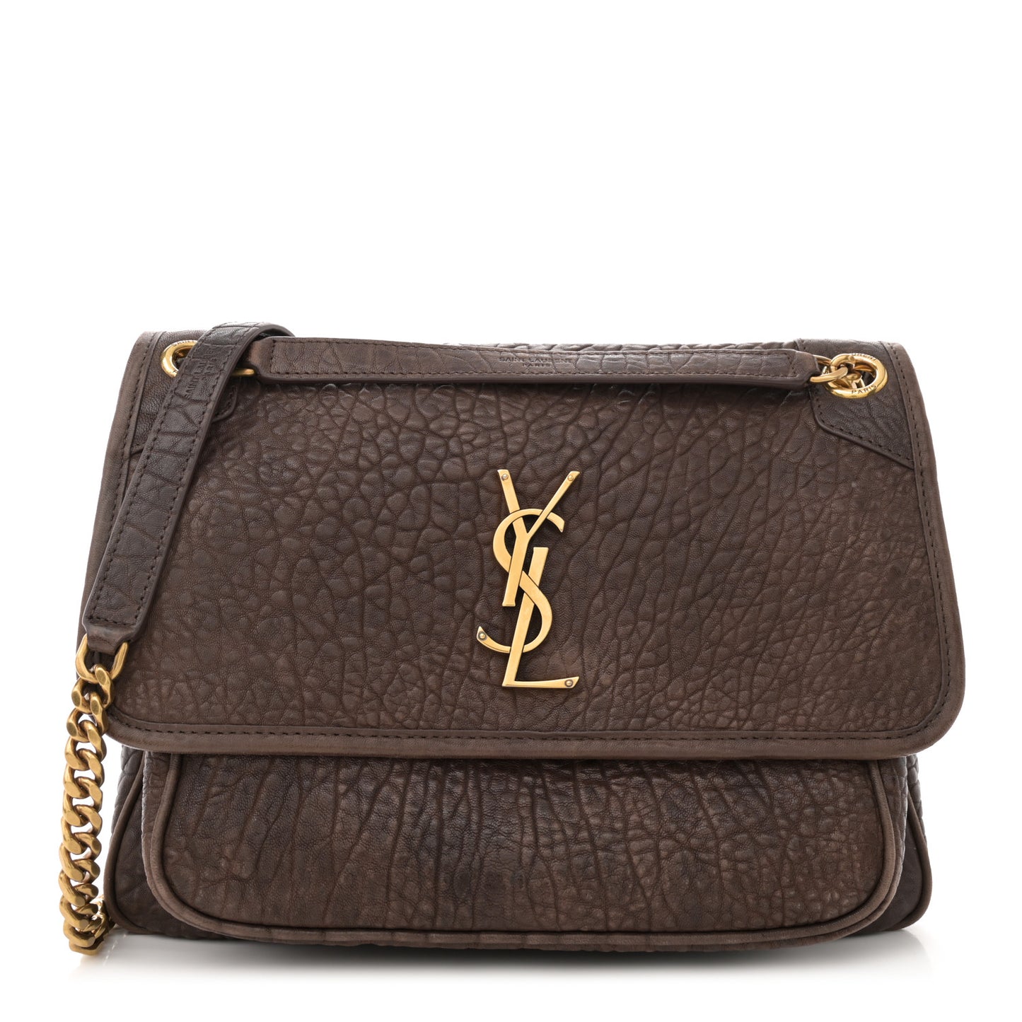 Grained Lambskin Monogram Medium Niki Chain Satchel Dark Cork