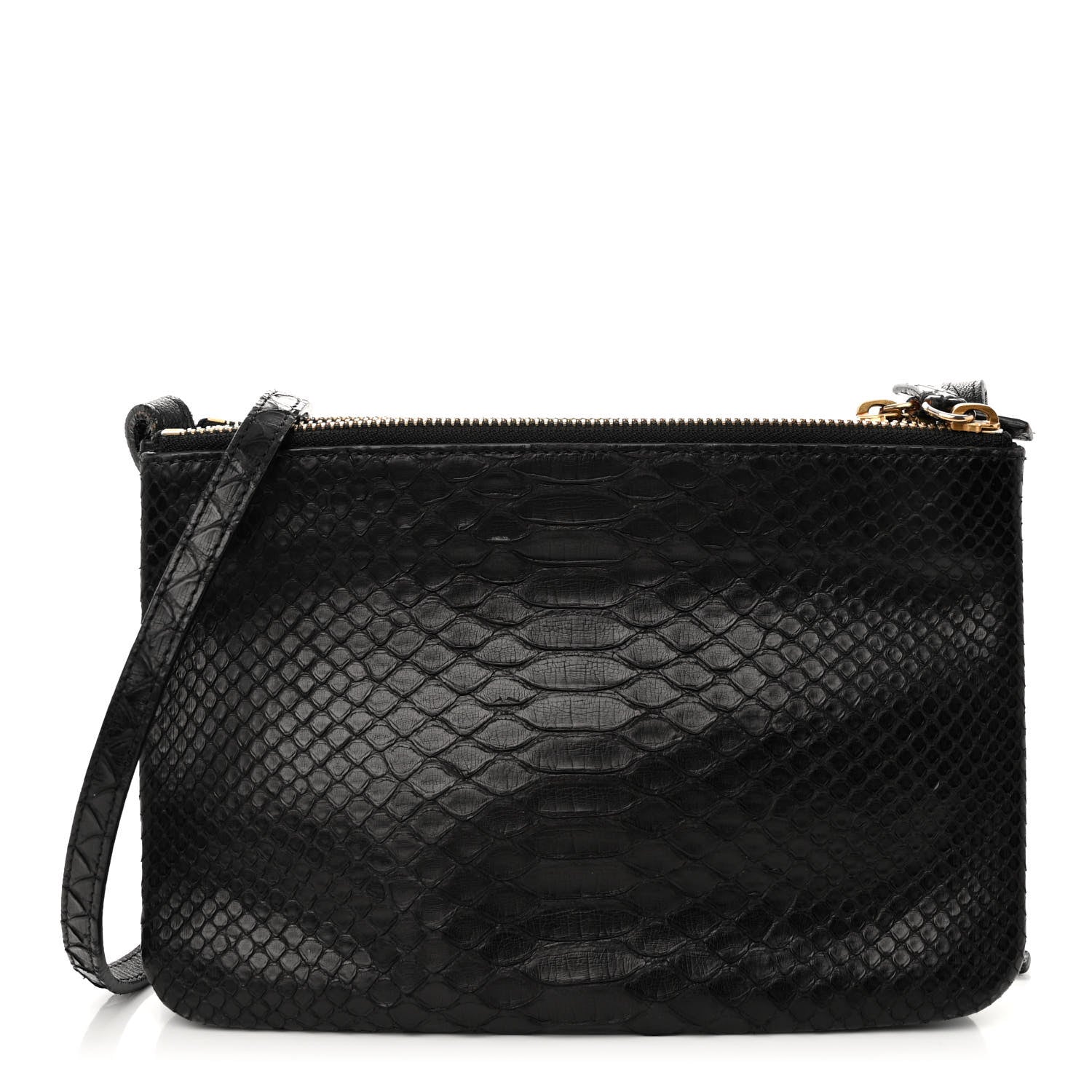 Celine Snakeskin Small Trio Crossbody Bag Black 1 of 15
