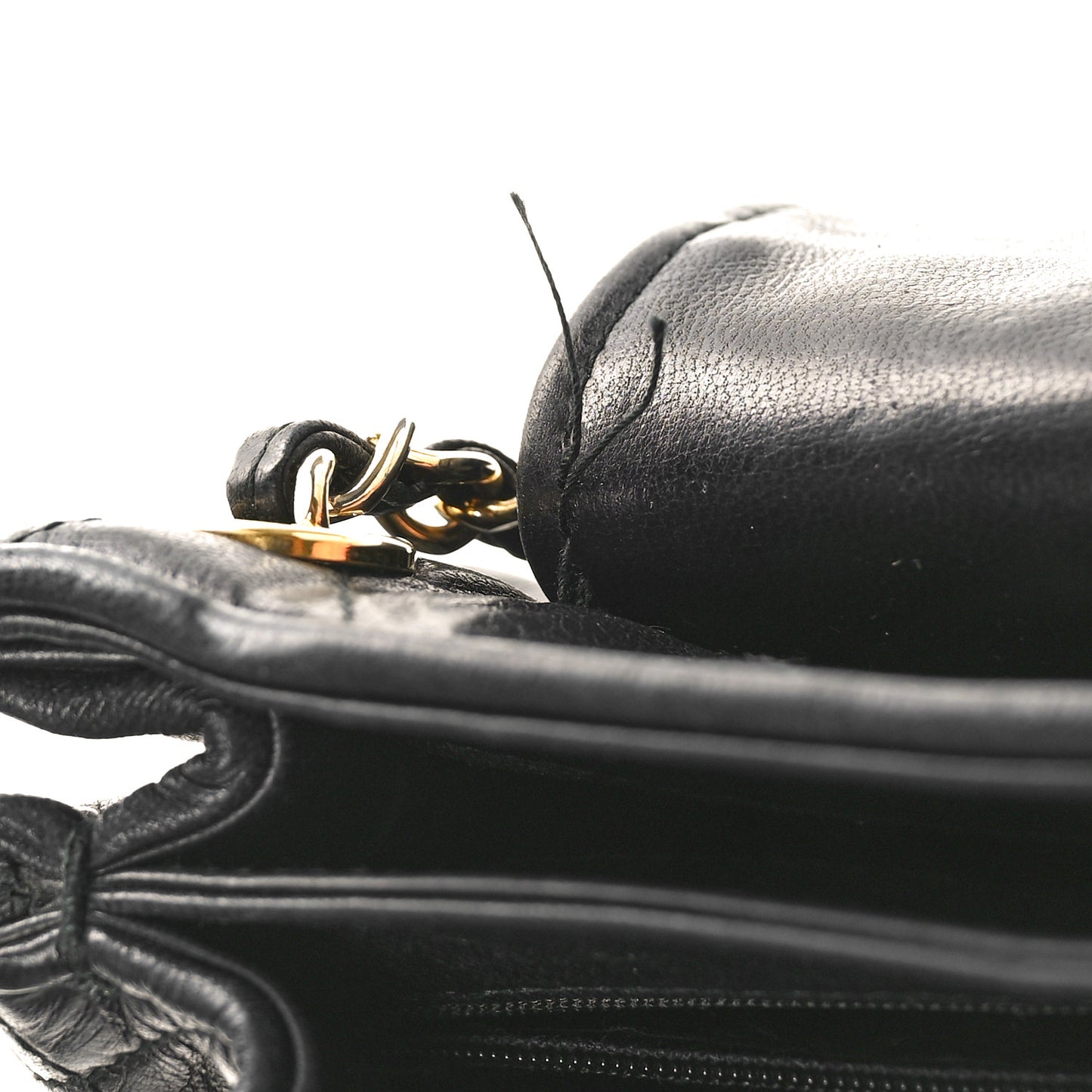 Lambskin Quilted Tassel Drawstring Black