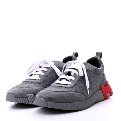 Hermes Technical Canvas Suede Goatskin Bouncing Sneakers 41 Gris Fonce 3 of 7
