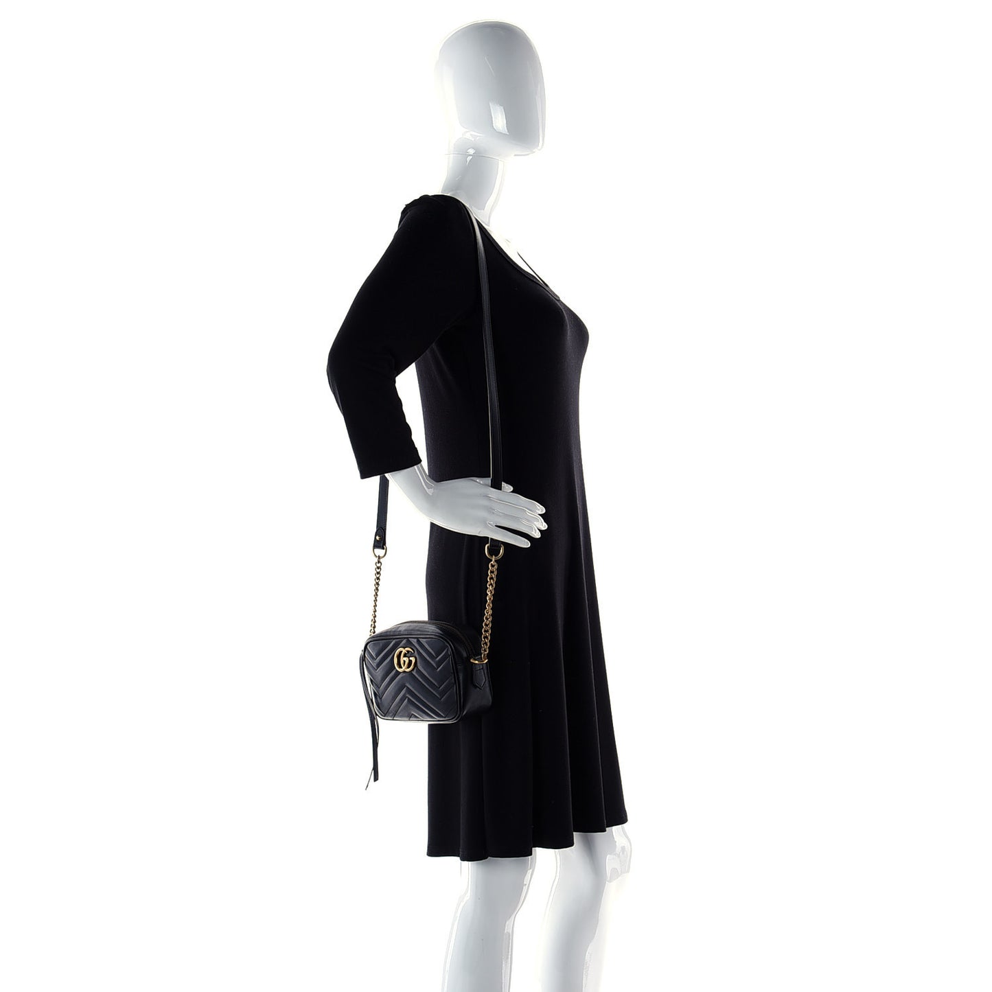 Calfskin Matelasse Mini GG Marmont Chain Shoulder Bag Black