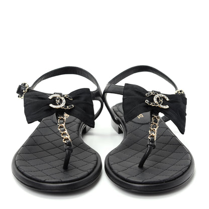 Chanel Lambskin Crystal Chain CC Logo Thong Sandals 35.5 Black 2 of 10